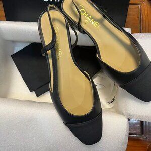 Chanel Black Slingback Flats 39